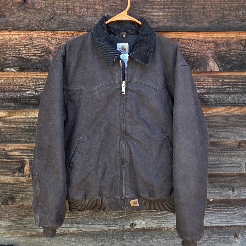 Vintage Carhartt Santa Fe Jacket Dark Brown Quilted liner. Leather patch J14 DKB